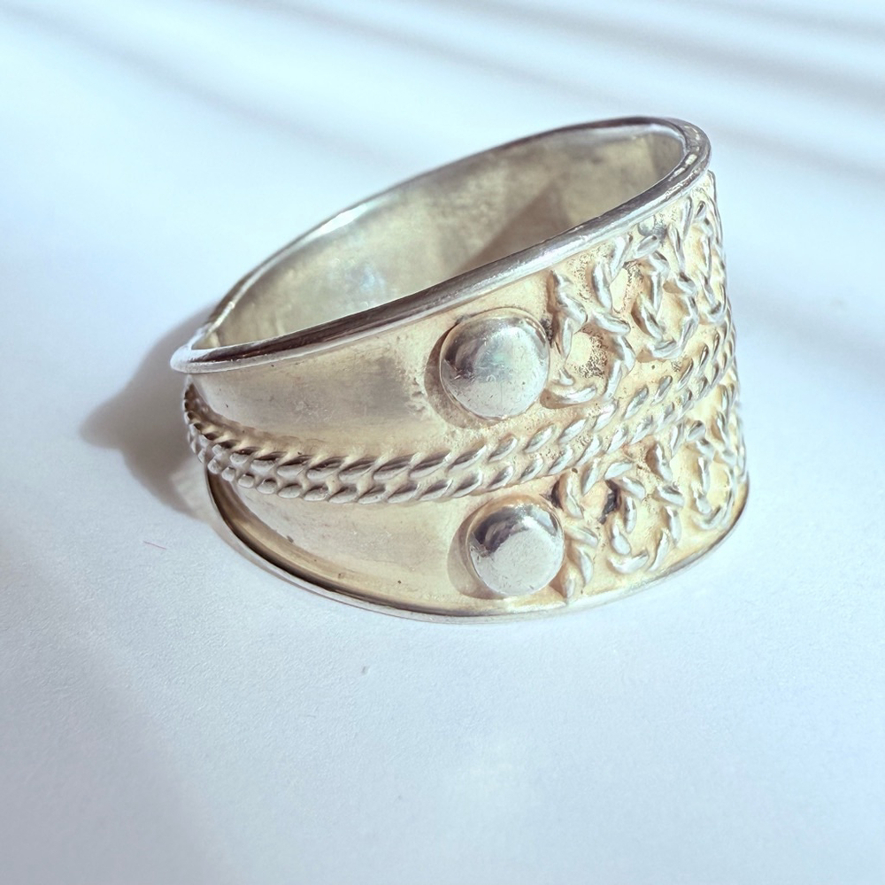 Sterling Silver 925 Boho Sterling Silver 925 Wide Band 13.5mm Ring Mexico - Picture 5 of 8